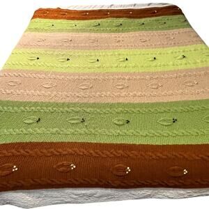 Vintage Blanket Bedspread Crochet Granny Cable Knit Multicolor Fall Cozy Hygge